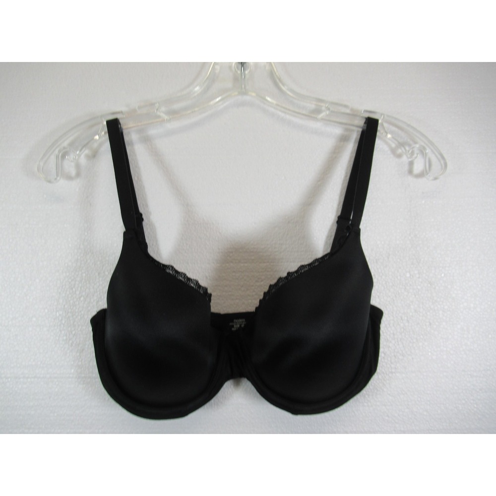 Modern Movement Lined Satin Bra 32D Black Underwire Lace Trim y92bn232